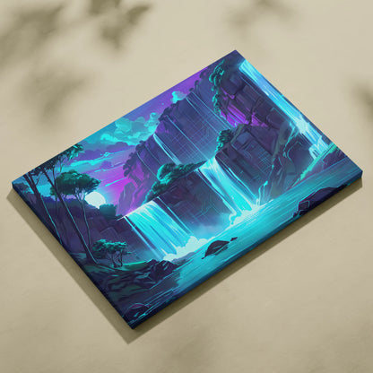 Neon Vaporwave Landscape Canvas - Landscape Neon Pink Cyan Waterfall Vaporwave Dreamy Surreal Mood Modern Decor Canvas