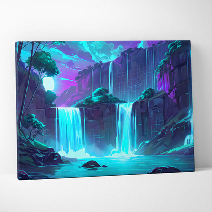 Neon Vaporwave Landscape Canvas - Landscape Neon Pink Cyan Waterfall Vaporwave Dreamy Surreal Mood Modern Decor Canvas