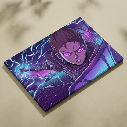 Vaporwave Neon Siren Canvas - Character Neon Pink Wall Art Vaporwave Mystical Energetic Dreamlike Futurism Canvas