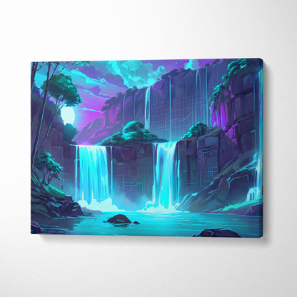 Neon Vaporwave Landscape Canvas - Landscape Neon Pink Cyan Waterfall Vaporwave Dreamy Surreal Mood Modern Decor Canvas
