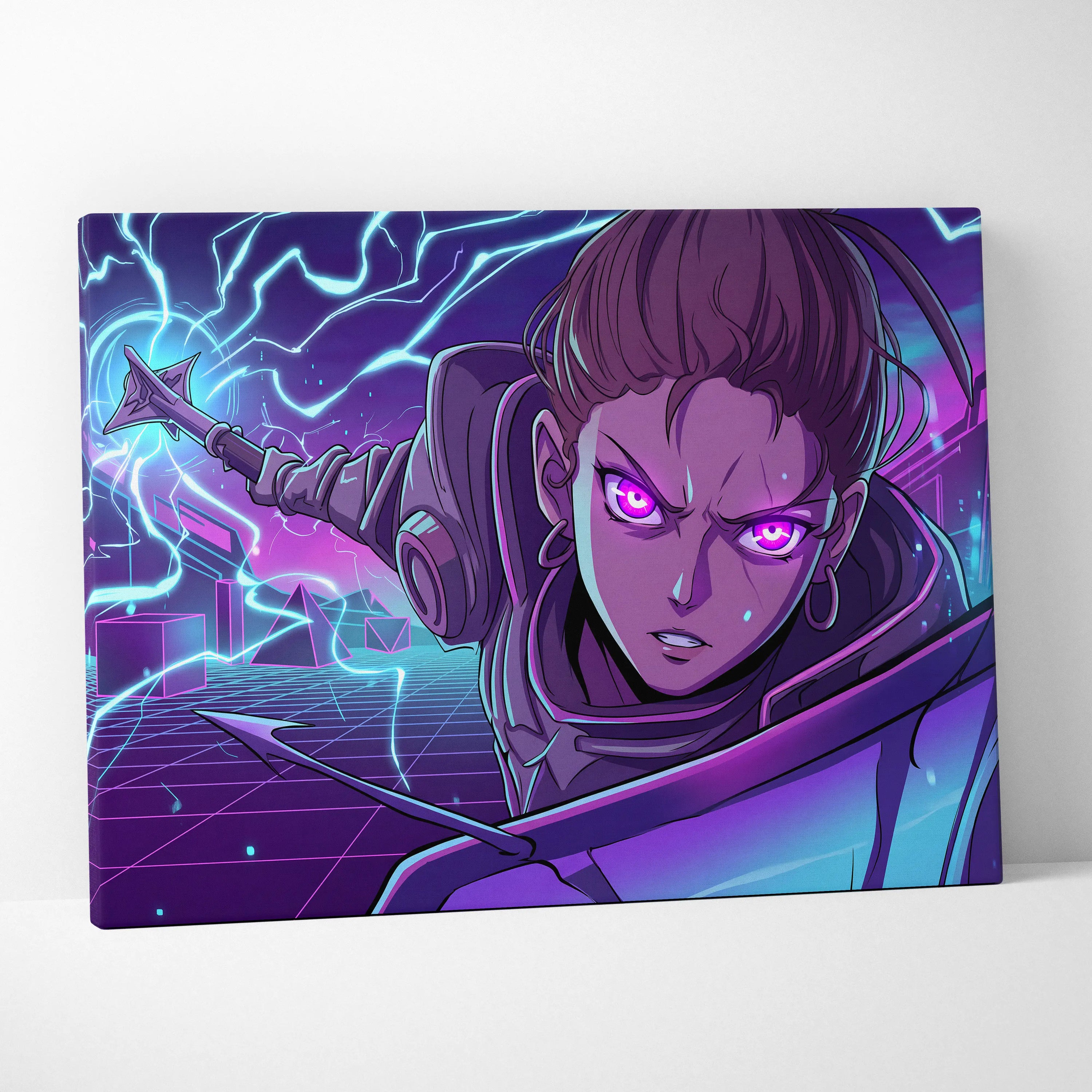 Vaporwave Neon Siren Canvas - Character Neon Pink Wall Art Vaporwave Mystical Energetic Dreamlike Futurism Canvas