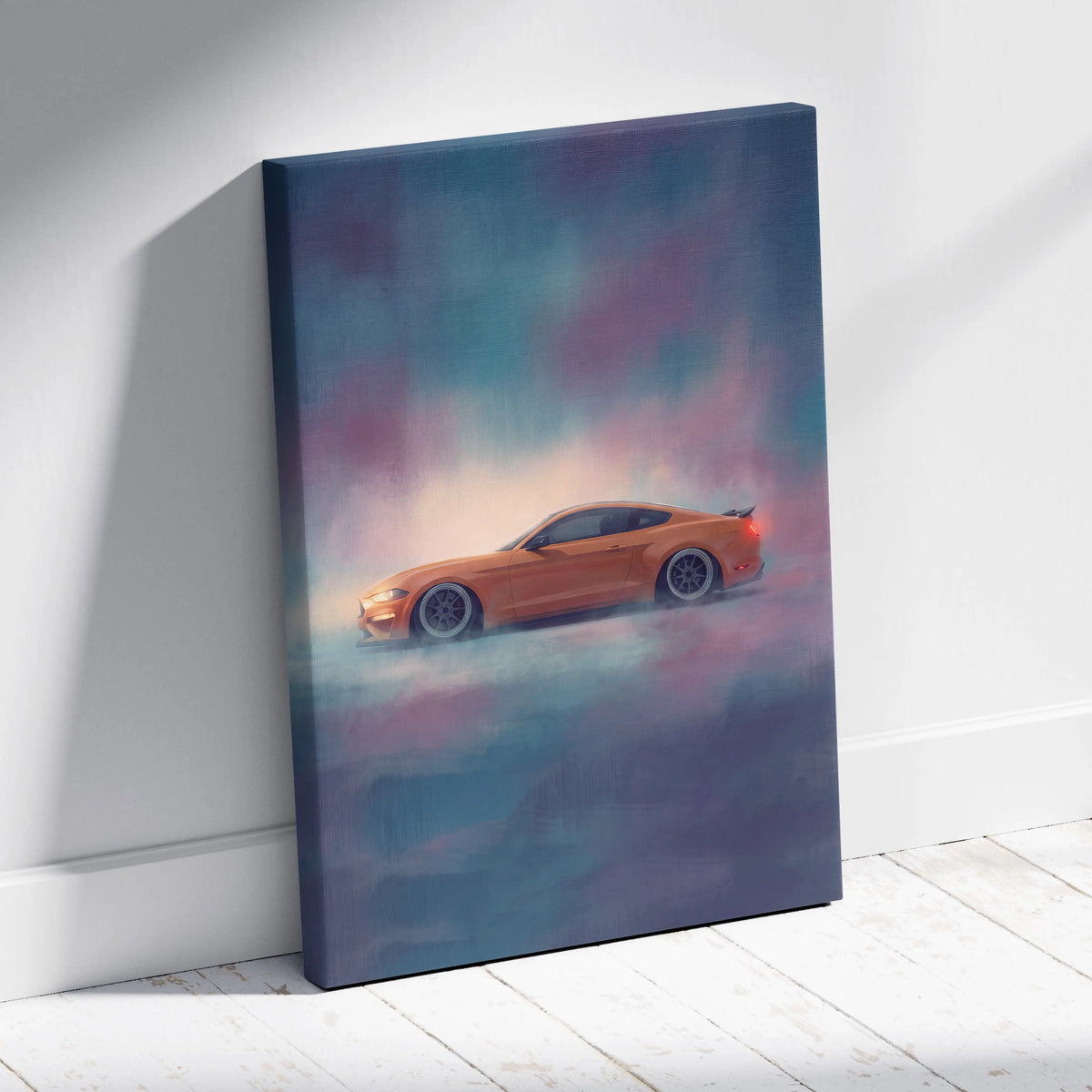 Ford Mustang Inspired Canvas Art, Custom Muscle Car Wall Painting for Garage Decor