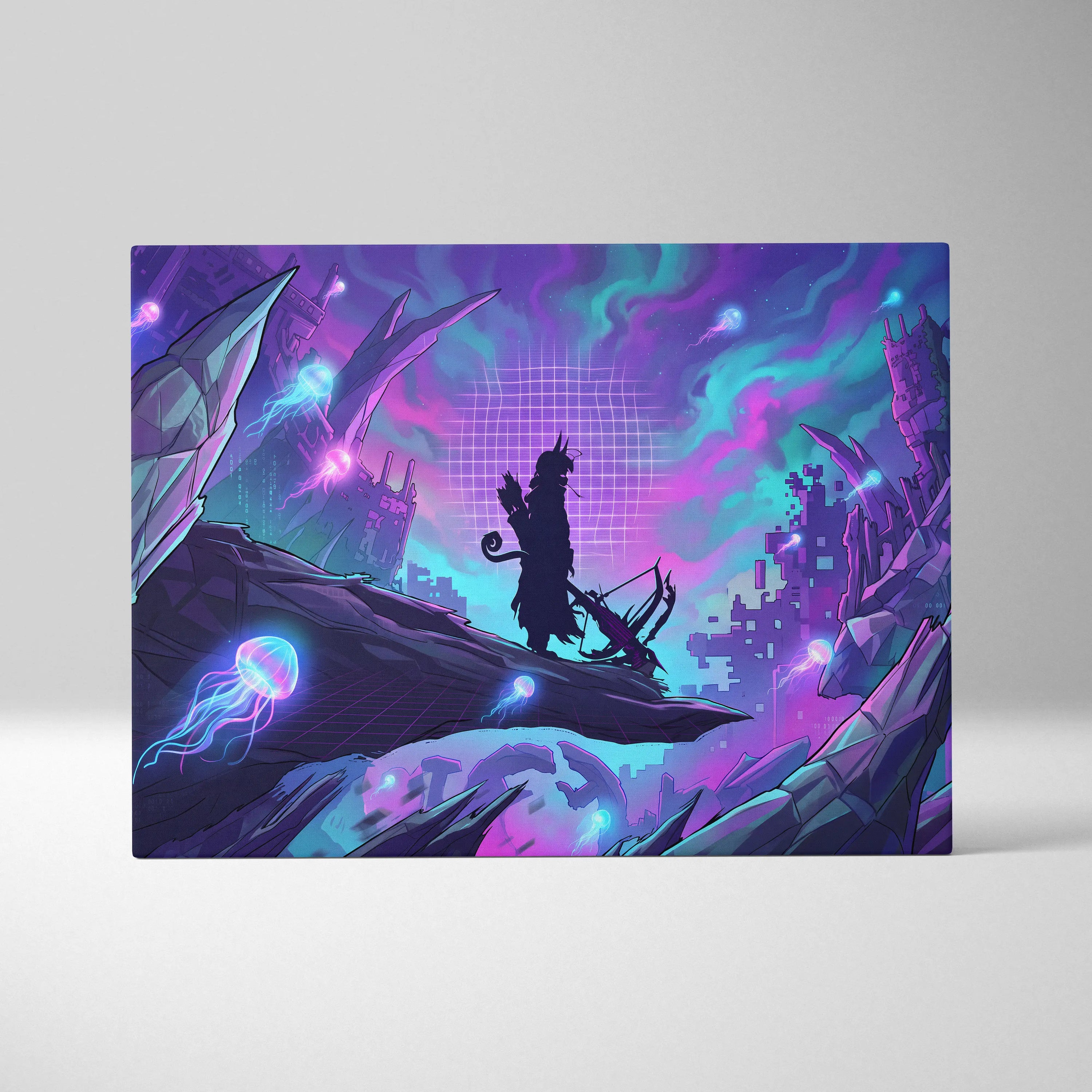 Vaporwave Neon Dreamscape Canvas - Vaporwave Scene Neon Pink Blue Living Room Retro-Futurism Mystical Mood Wall Art
