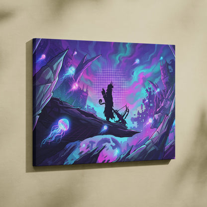 Vaporwave Neon Dreamscape Canvas - Vaporwave Scene Neon Pink Blue Living Room Retro-Futurism Mystical Mood Wall Art