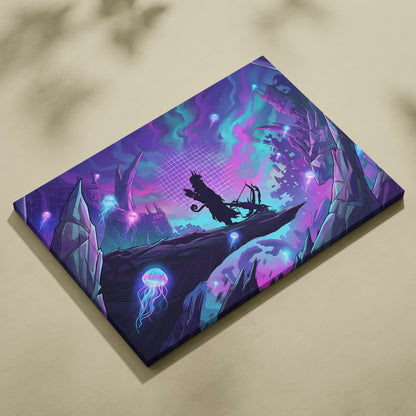Vaporwave Neon Dreamscape Canvas - Vaporwave Scene Neon Pink Blue Living Room Retro-Futurism Mystical Mood Wall Art