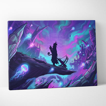 Vaporwave Neon Dreamscape Canvas - Vaporwave Scene Neon Pink Blue Living Room Retro-Futurism Mystical Mood Wall Art