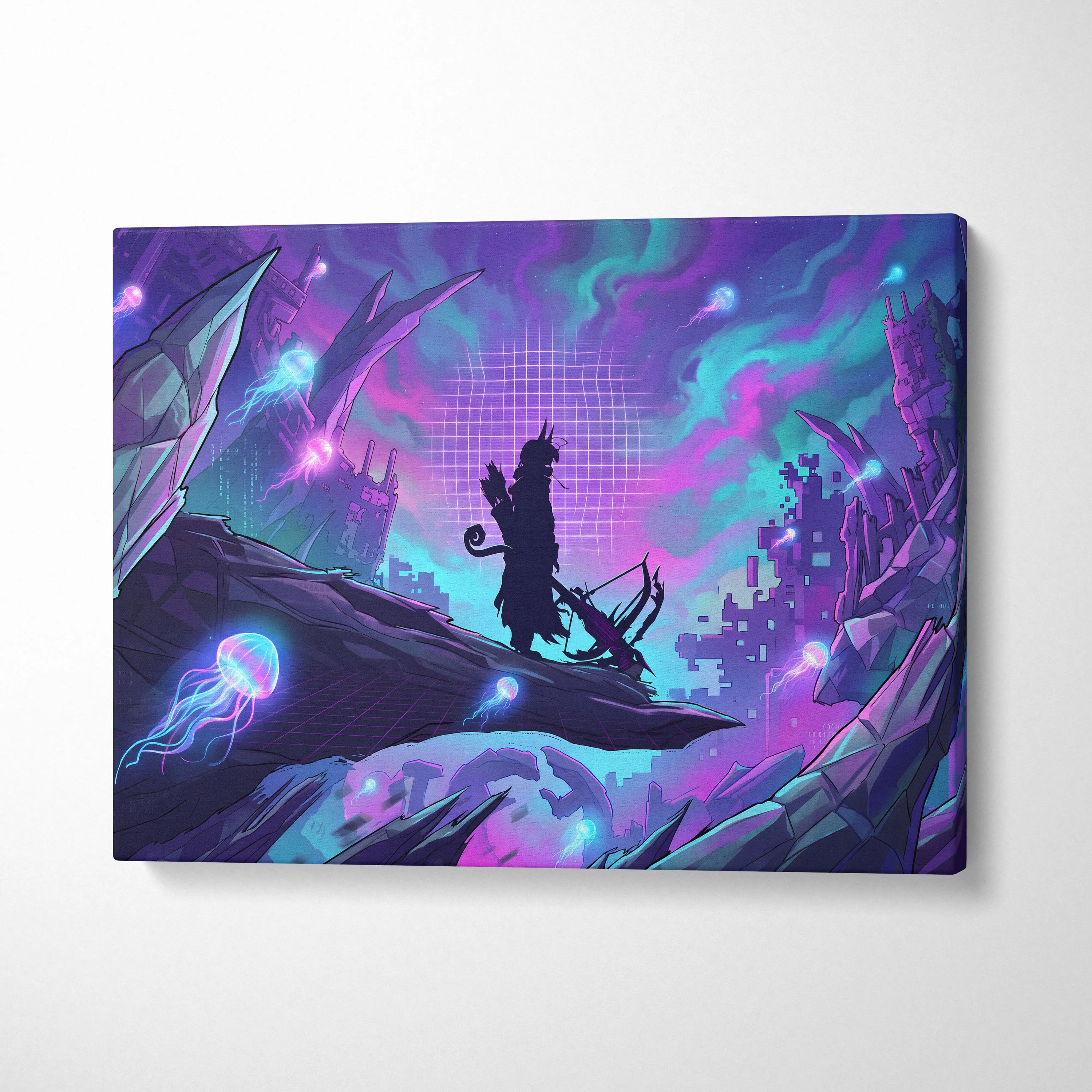 Vaporwave Neon Dreamscape Canvas - Vaporwave Scene Neon Pink Blue Living Room Retro-Futurism Mystical Mood Wall Art