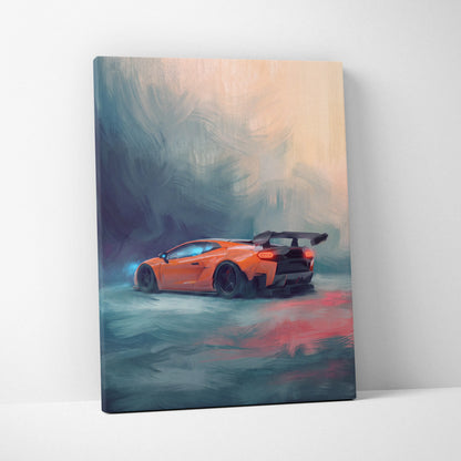 Custom lamborghini huracán inspired orange sports car stylized painting on canvas luxury supercar wall art print