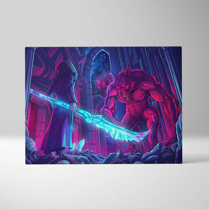Vaporwave Neon Wolf Canvas - Vaporwave Wolf Neon Pink Purple Blue LivingRoom Retro Dreamy Mood Nostalgic Aesthetic Canvas
