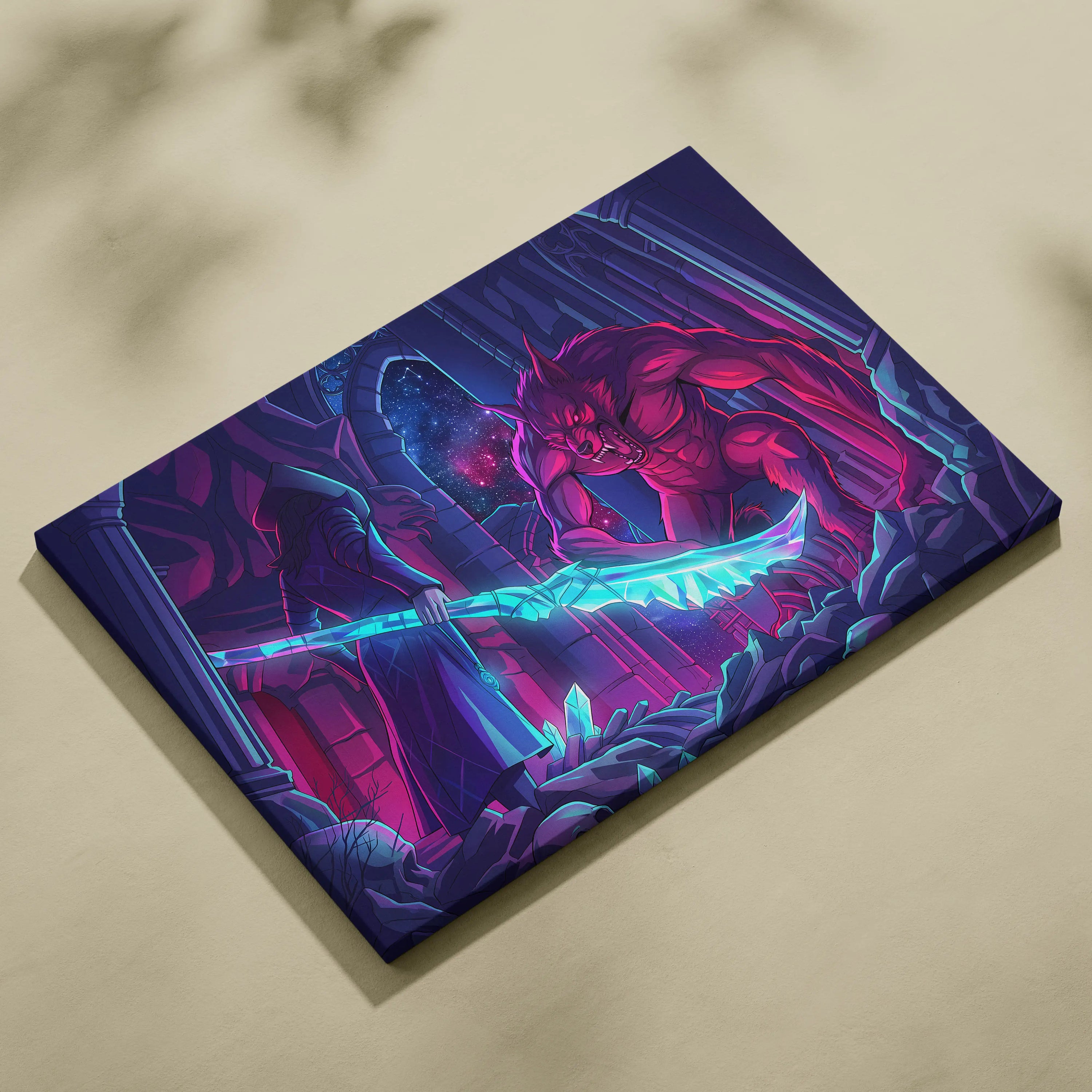 Vaporwave Neon Wolf Canvas - Vaporwave Wolf Neon Pink Purple Blue LivingRoom Retro Dreamy Mood Nostalgic Aesthetic Canvas