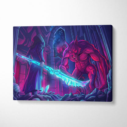 Vaporwave Neon Wolf Canvas - Vaporwave Wolf Neon Pink Purple Blue LivingRoom Retro Dreamy Mood Nostalgic Aesthetic Canvas