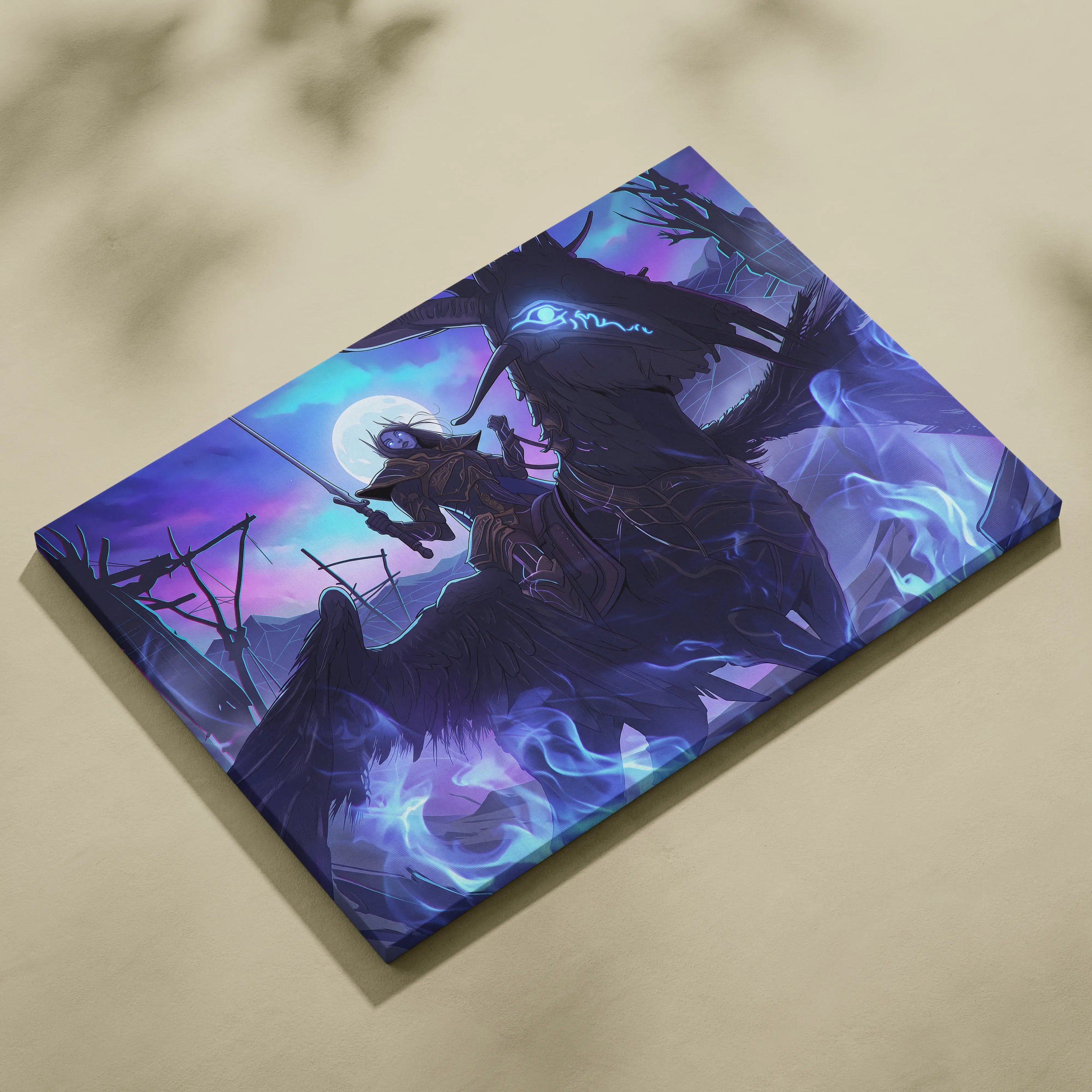 Vaporwave Moonrise Dream Canvas - Vaporwave Fantasy Neon Moon Canvas Moody Neon Aesthetic Retro Futurism Wall Art