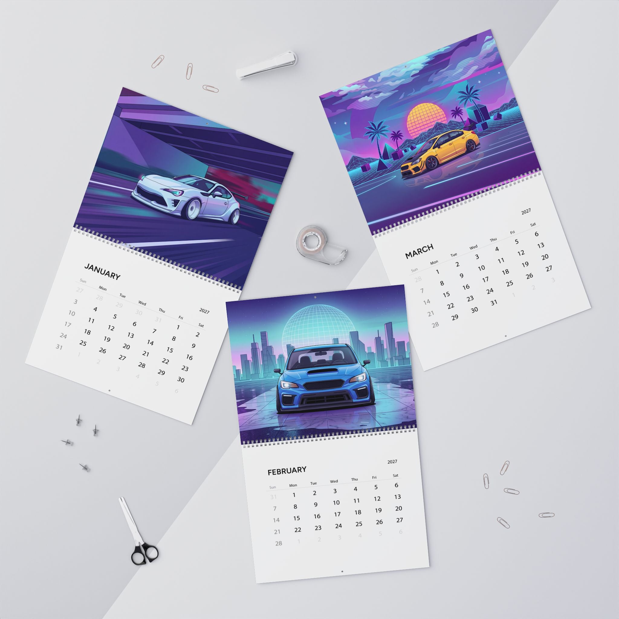 2027 JDM Vaporwave Wall Calendar – Japanese Tuner Cars, Street Performance & Retro Neon Artwork Collection