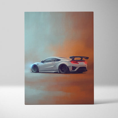 White honda nsx sports car with black racing spoiler on acura nsx inspired track edition canvas wall art print