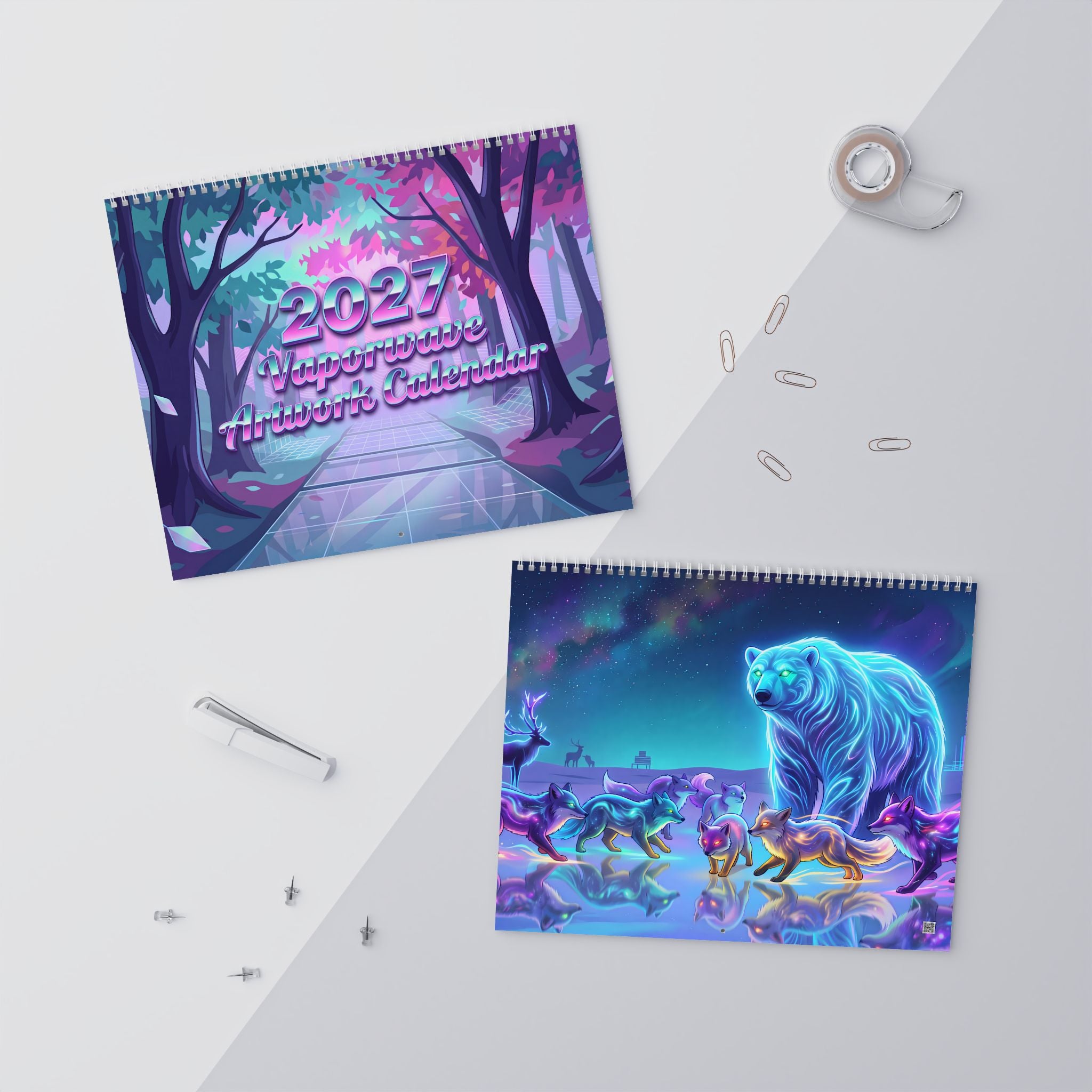 2027 Vaporwave Artwork Wall Calendar – Colorful Retro Futuristic Artwork