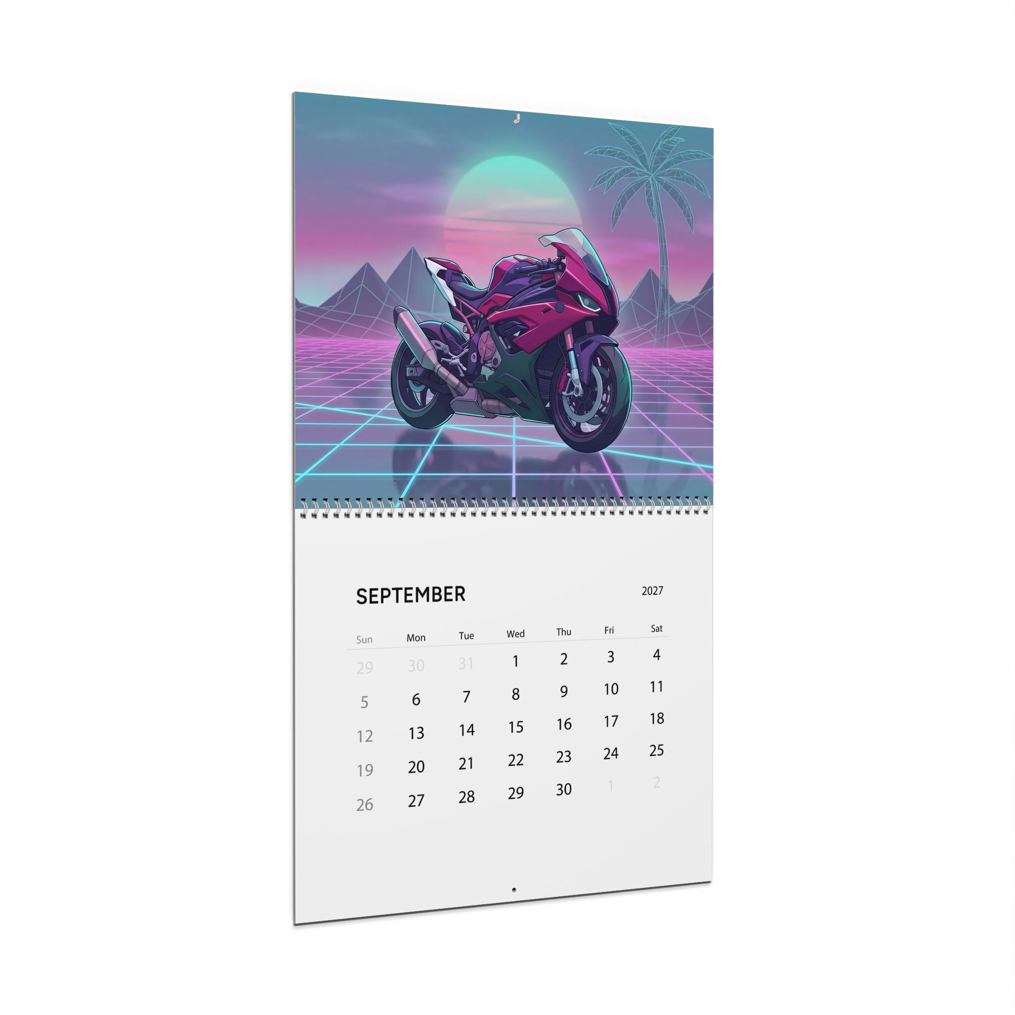 2027 Superbike Vaporwave Art Calendar – High Performance Motorcycles & Neon Street Artwork Collection