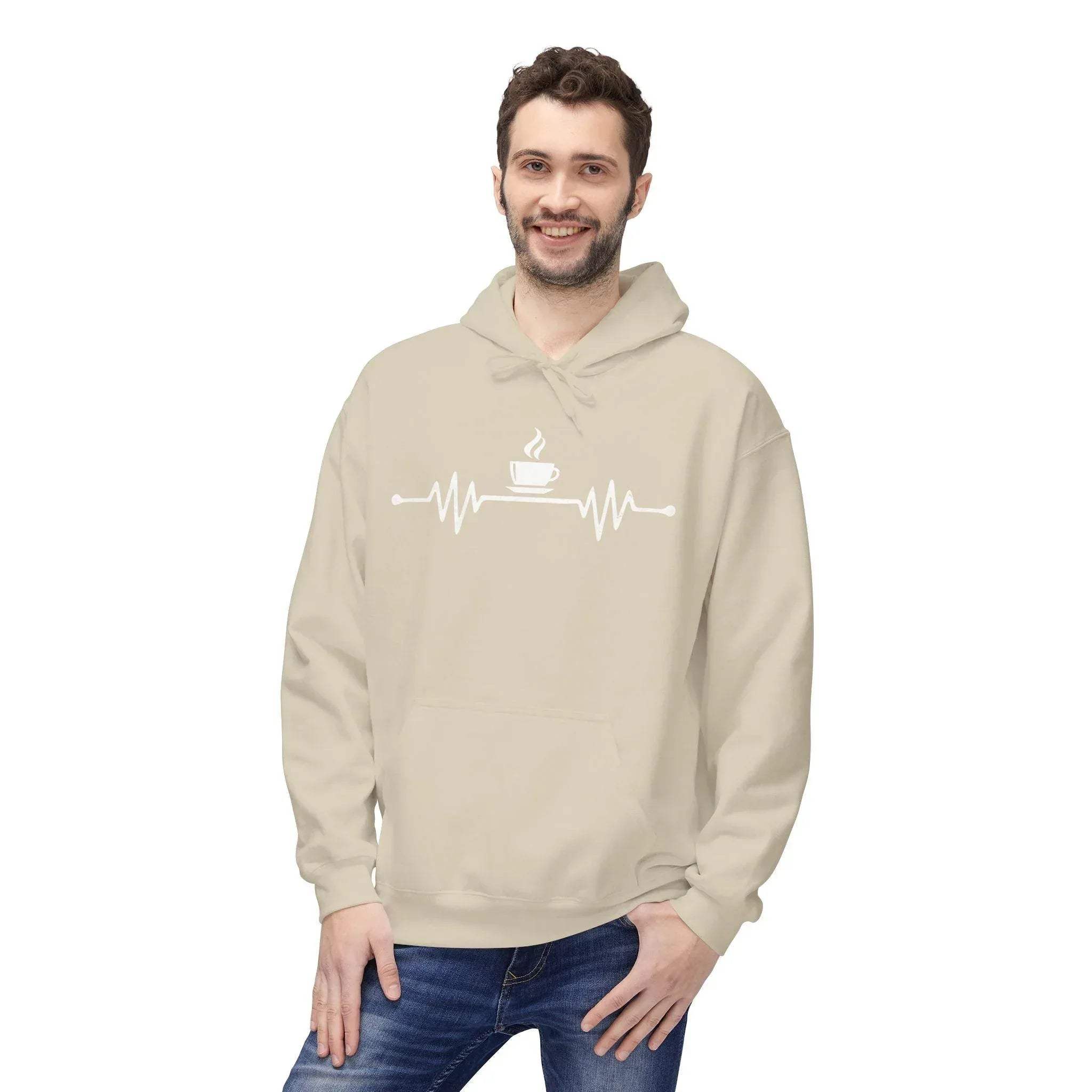 Cozy Coffee Lover's Fleece Hoodie – Heartbeat Design for Ultimate Comfort