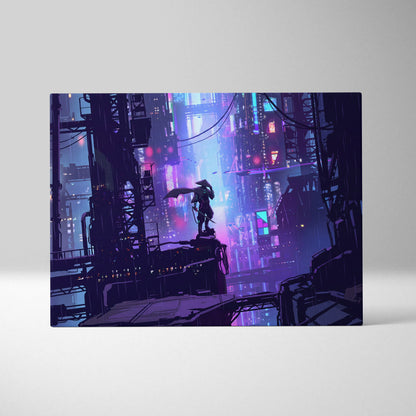 Vaporwave Neon Dream Canvas - Cityscape Neon Purple Pink Blue Living Room Synthwave Canvas Moody Neo Retro Wall Print
