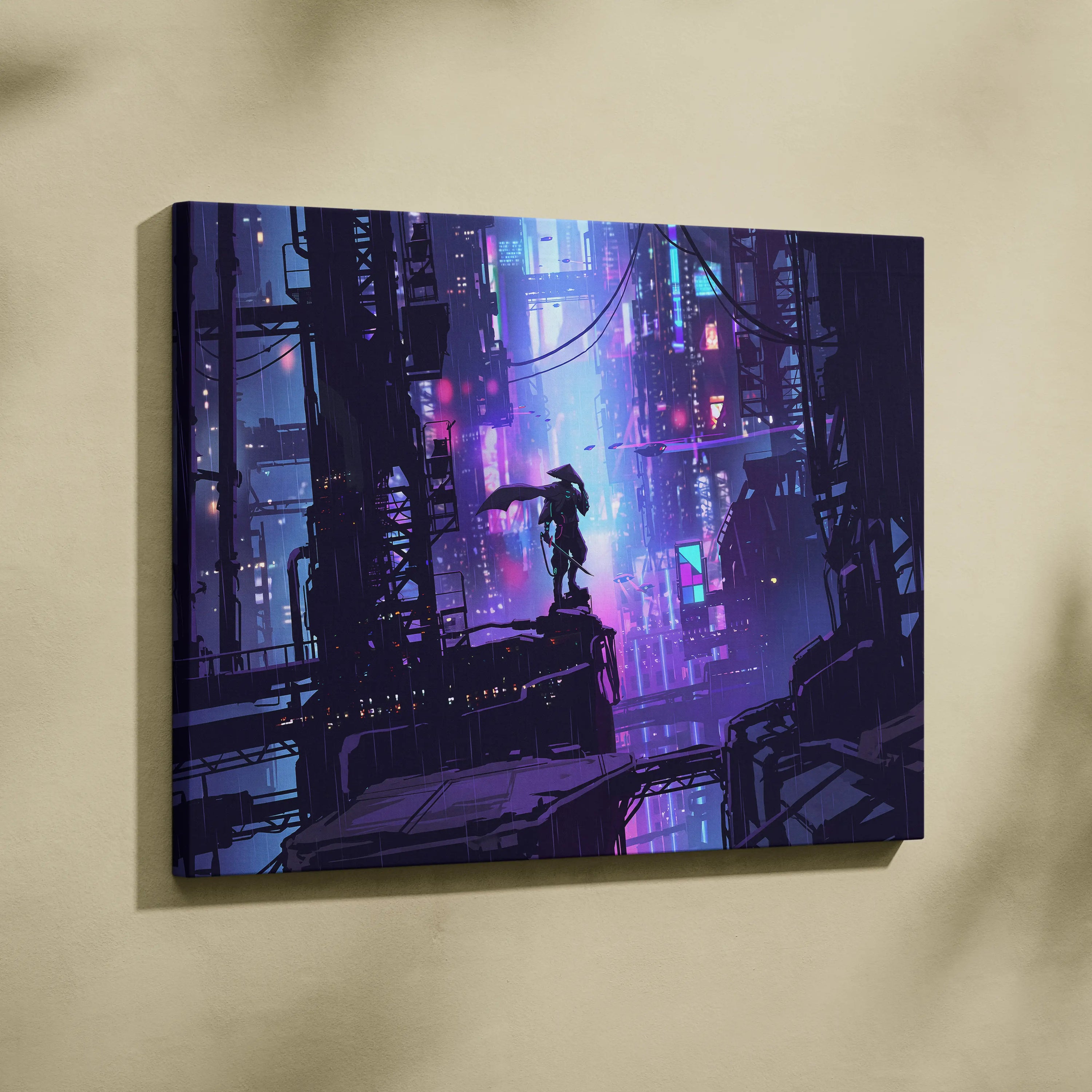 Vaporwave Neon Dream Canvas - Cityscape Neon Purple Pink Blue Living Room Synthwave Canvas Moody Neo Retro Wall Print