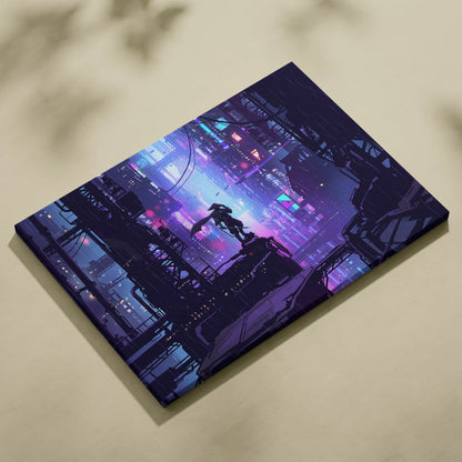 Vaporwave Neon Dream Canvas - Cityscape Neon Purple Pink Blue Living Room Synthwave Canvas Moody Neo Retro Wall Print