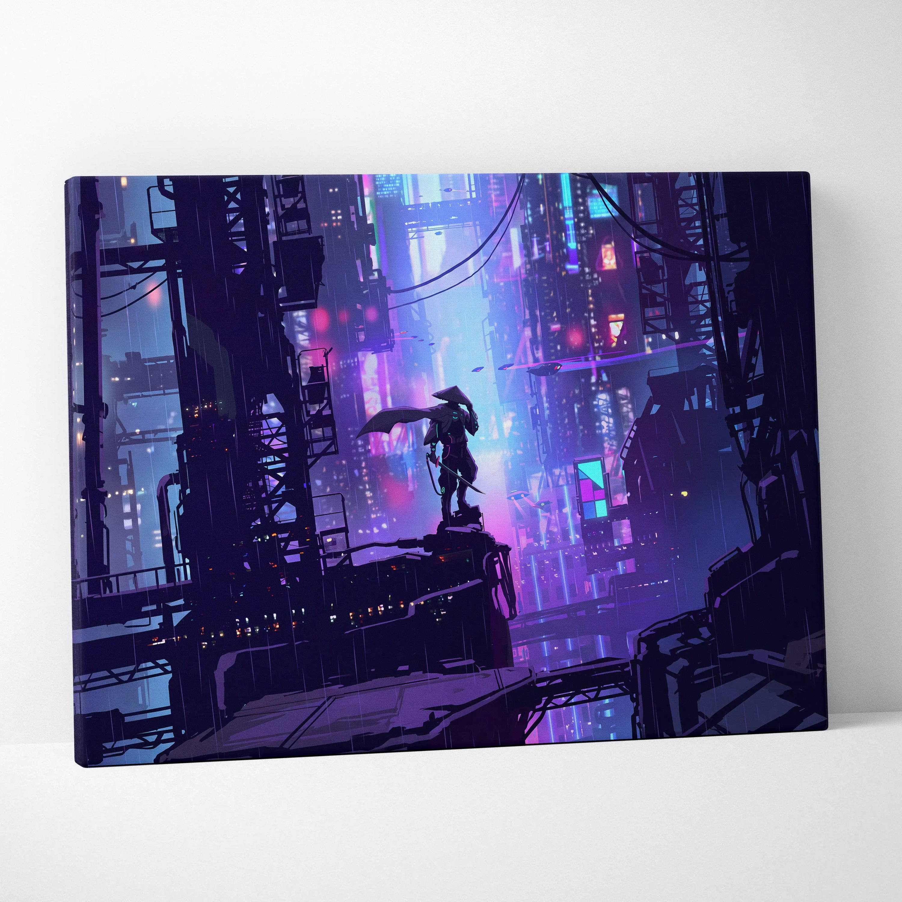Vaporwave Neon Dream Canvas - Cityscape Neon Purple Pink Blue Living Room Synthwave Canvas Moody Neo Retro Wall Print