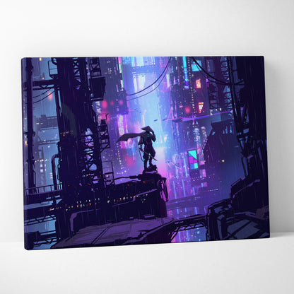 Vaporwave Neon Dream Canvas - Cityscape Neon Purple Pink Blue Living Room Synthwave Canvas Moody Neo Retro Wall Print