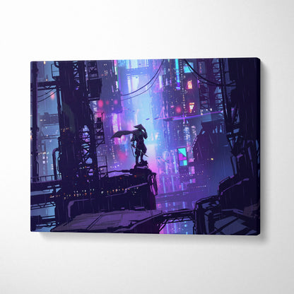 Vaporwave Neon Dream Canvas - Cityscape Neon Purple Pink Blue Living Room Synthwave Canvas Moody Neo Retro Wall Print