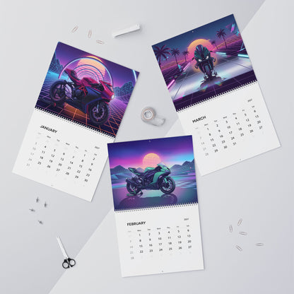 2027 Superbike Vaporwave Art Calendar – High Performance Motorcycles & Neon Street Artwork Collection