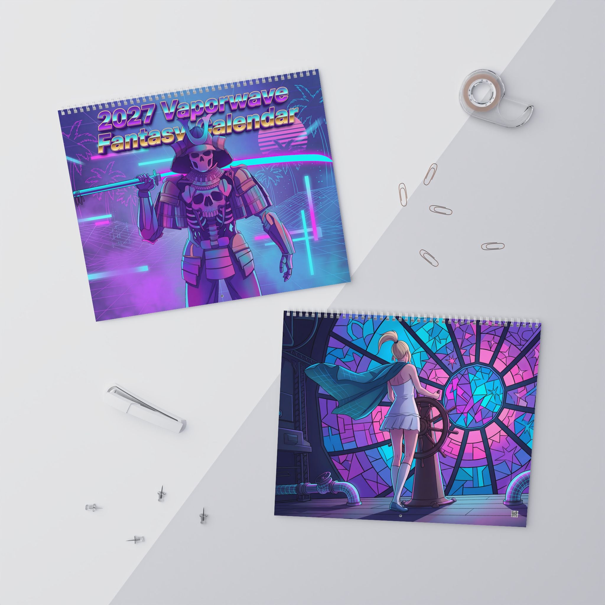 2027 Fantasy Artwork Wall Calendar – Vaporwave Inspired Neon Art Collection