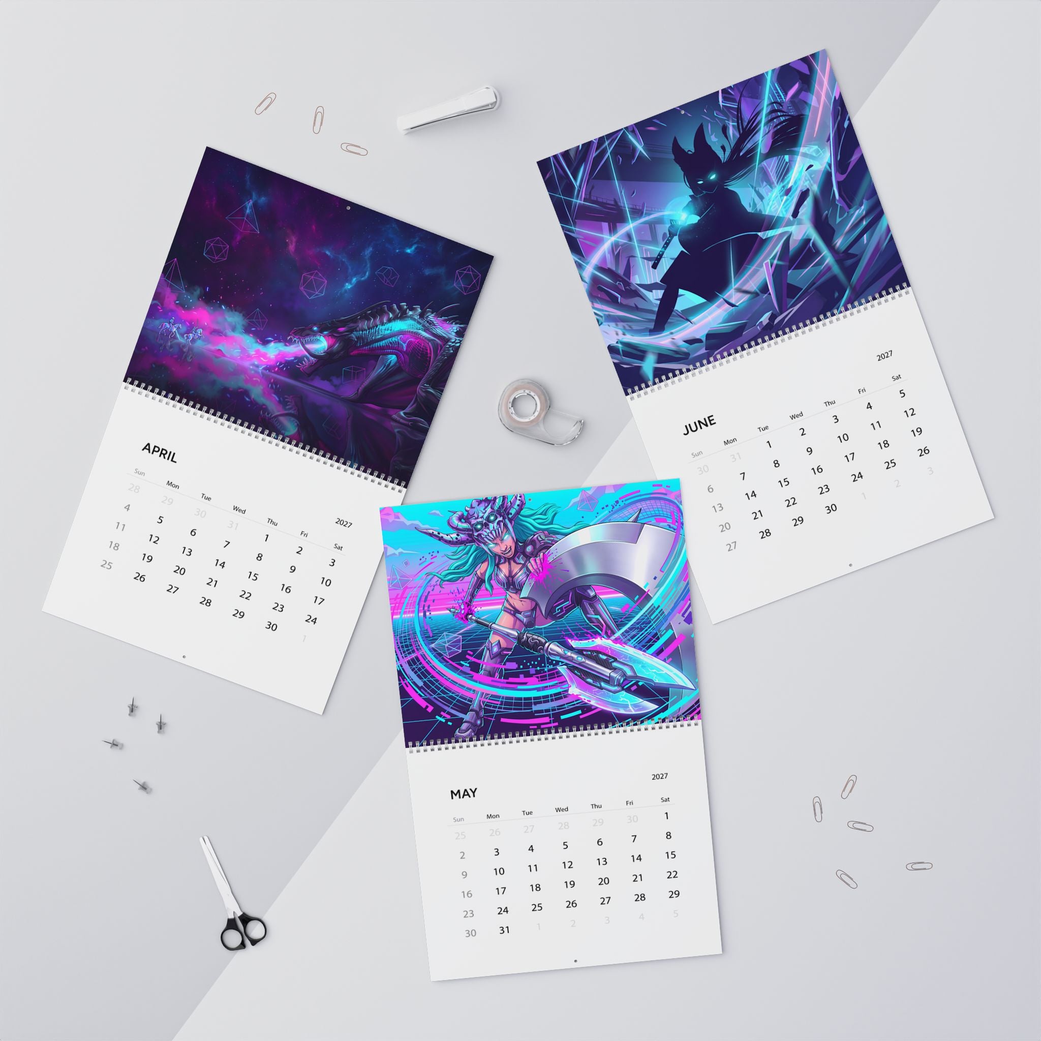2027 Vaporwave Fantasy Wall Calendar – Colorful Neon Artwork & Dreamlike Fantasy Designs