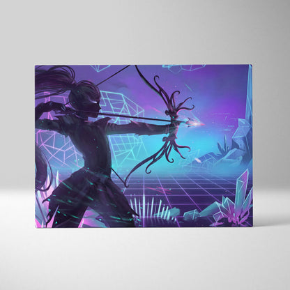 Vaporwave Neon Fantasy Canvas - Fantasy Archer Neon Purple Blue Living Room Vaporwave Dreamy Mood Neon Wall Art Canvas