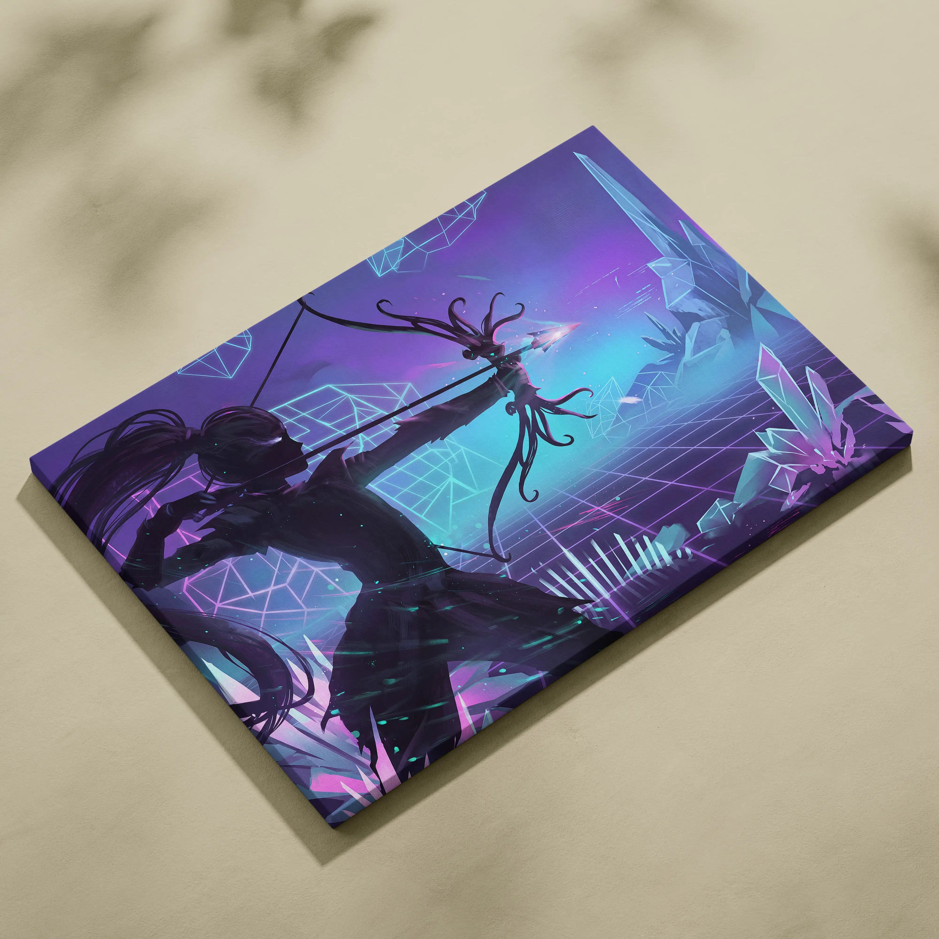 Vaporwave Neon Fantasy Canvas - Fantasy Archer Neon Purple Blue Living Room Vaporwave Dreamy Mood Neon Wall Art Canvas