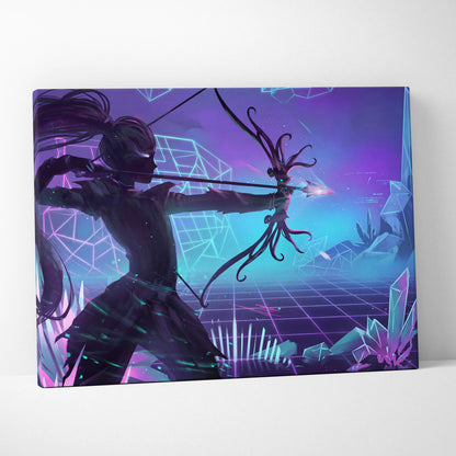 Vaporwave Neon Fantasy Canvas - Fantasy Archer Neon Purple Blue Living Room Vaporwave Dreamy Mood Neon Wall Art Canvas