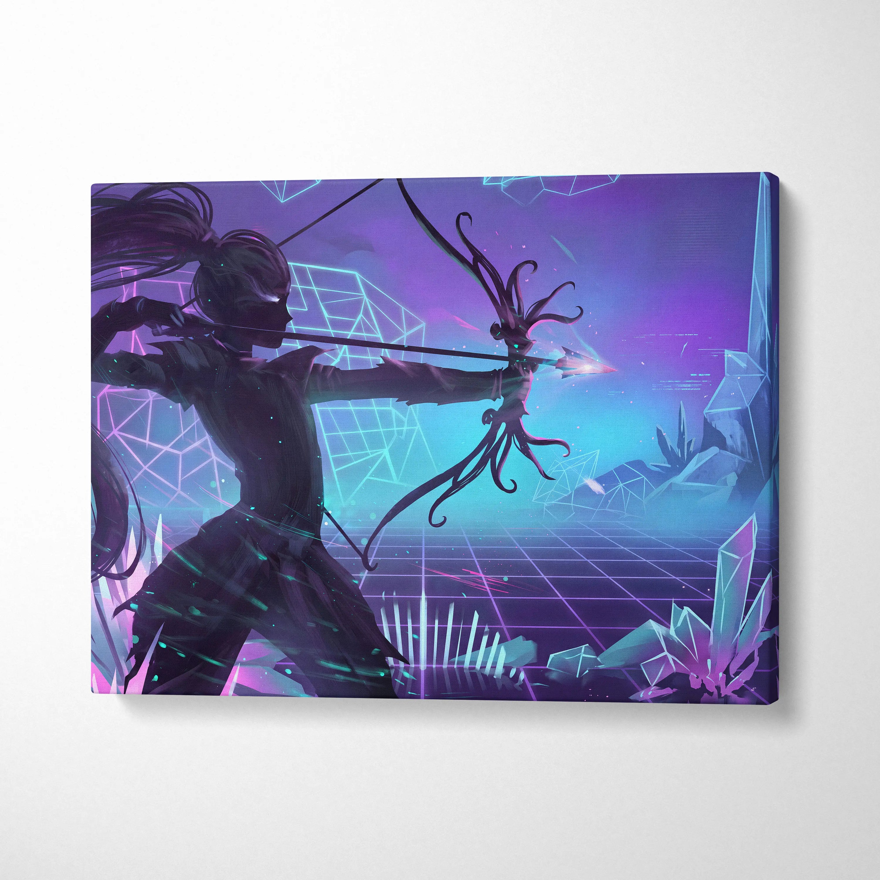 Vaporwave Neon Fantasy Canvas - Fantasy Archer Neon Purple Blue Living Room Vaporwave Dreamy Mood Neon Wall Art Canvas