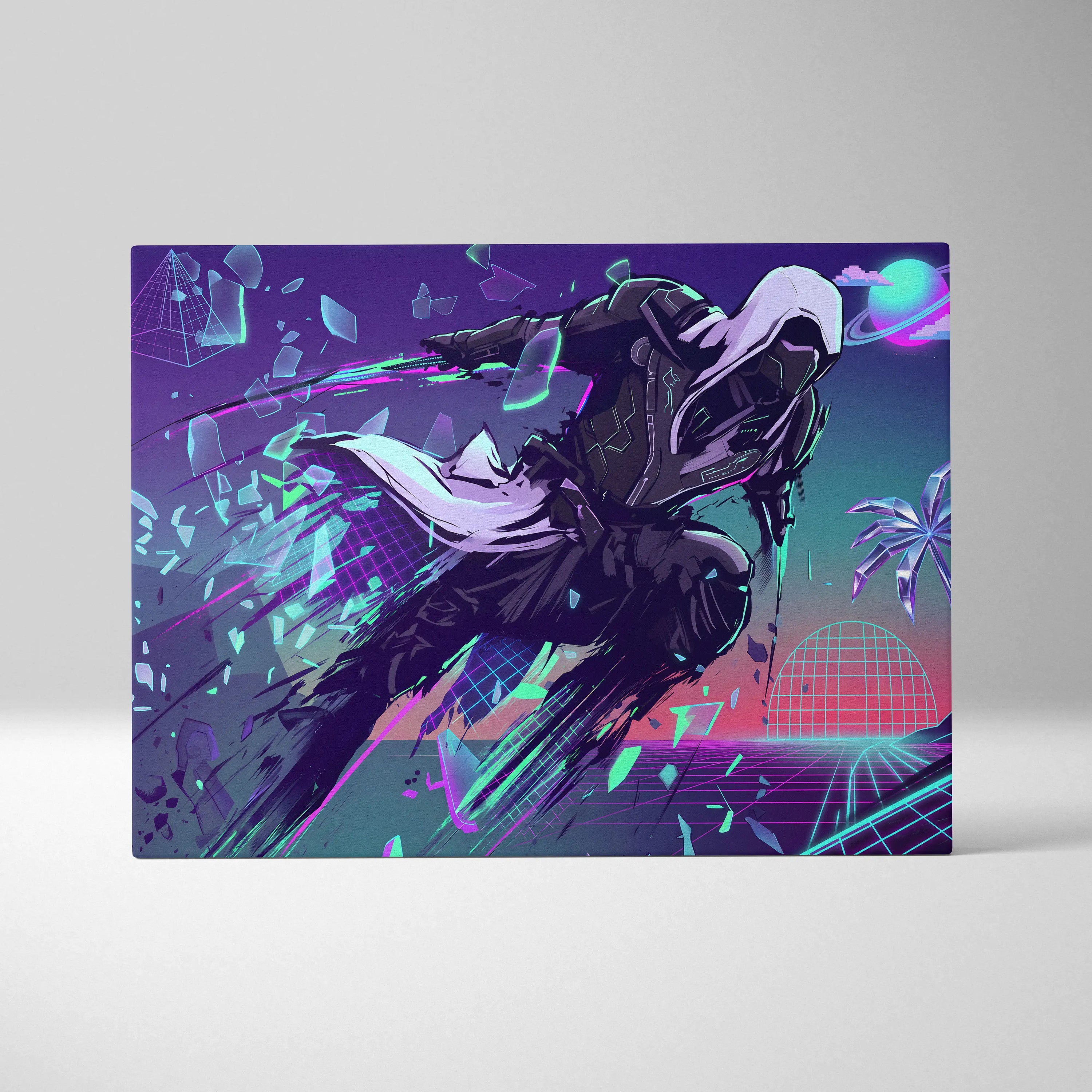Vaporwave Neon Oracle Canvas - Mystic Figure Neon Pink Teal Living Room Neon Retro Futurism Dreamy Wall Art Canvas Print