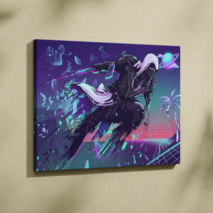 Vaporwave Neon Oracle Canvas - Mystic Figure Neon Pink Teal Living Room Neon Retro Futurism Dreamy Wall Art Canvas Print