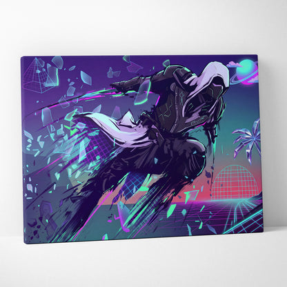 Vaporwave Neon Oracle Canvas - Mystic Figure Neon Pink Teal Living Room Neon Retro Futurism Dreamy Wall Art Canvas Print