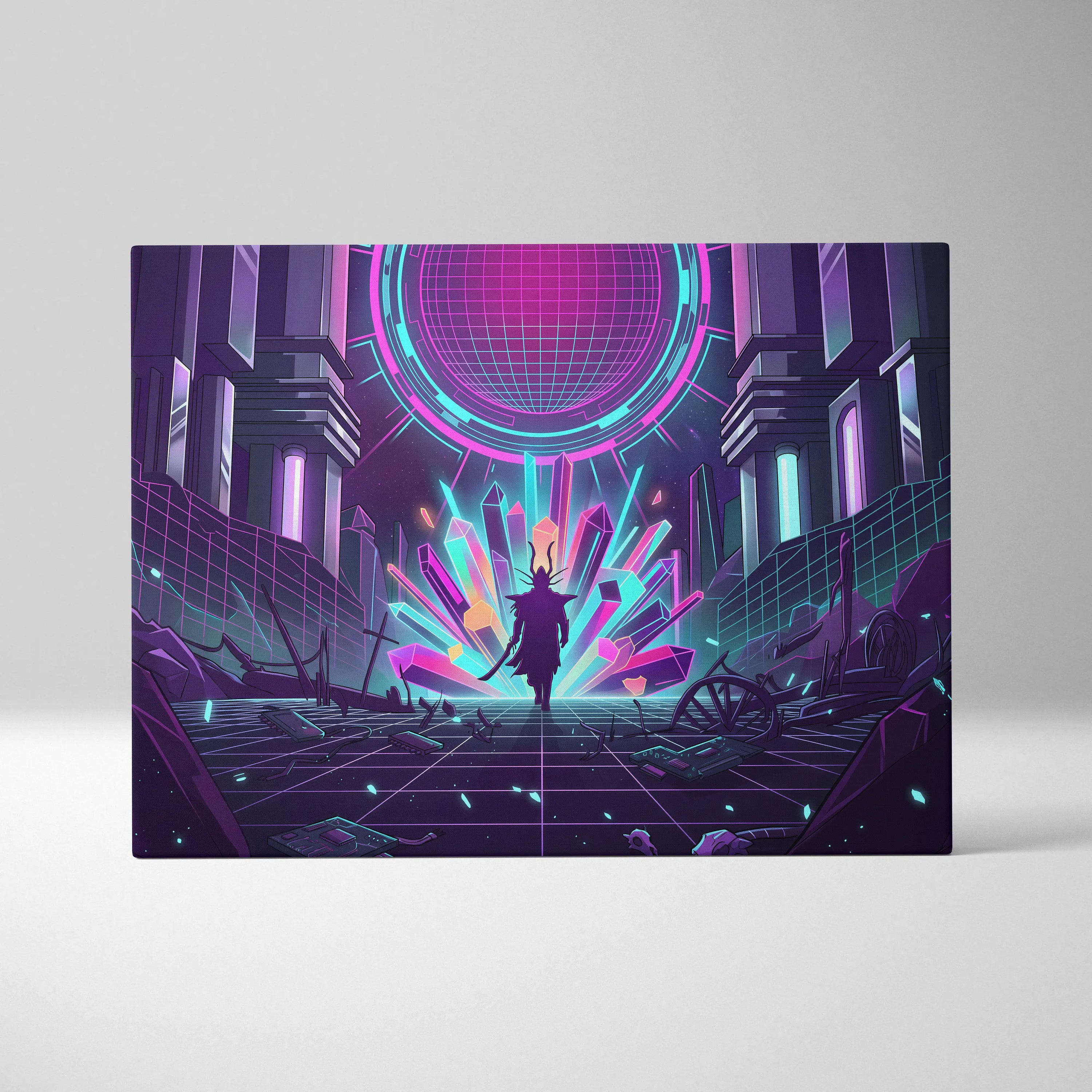 Vaporwave Neon Twilight Canvas - Vaporwave Neon Pink Cyan Living Room Retro Dreamy Mood Cyberpunk Decor Canvas Print