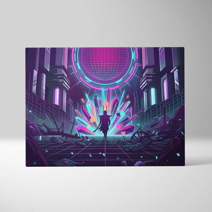 Vaporwave Neon Twilight Canvas - Vaporwave Neon Pink Cyan Living Room Retro Dreamy Mood Cyberpunk Decor Canvas Print