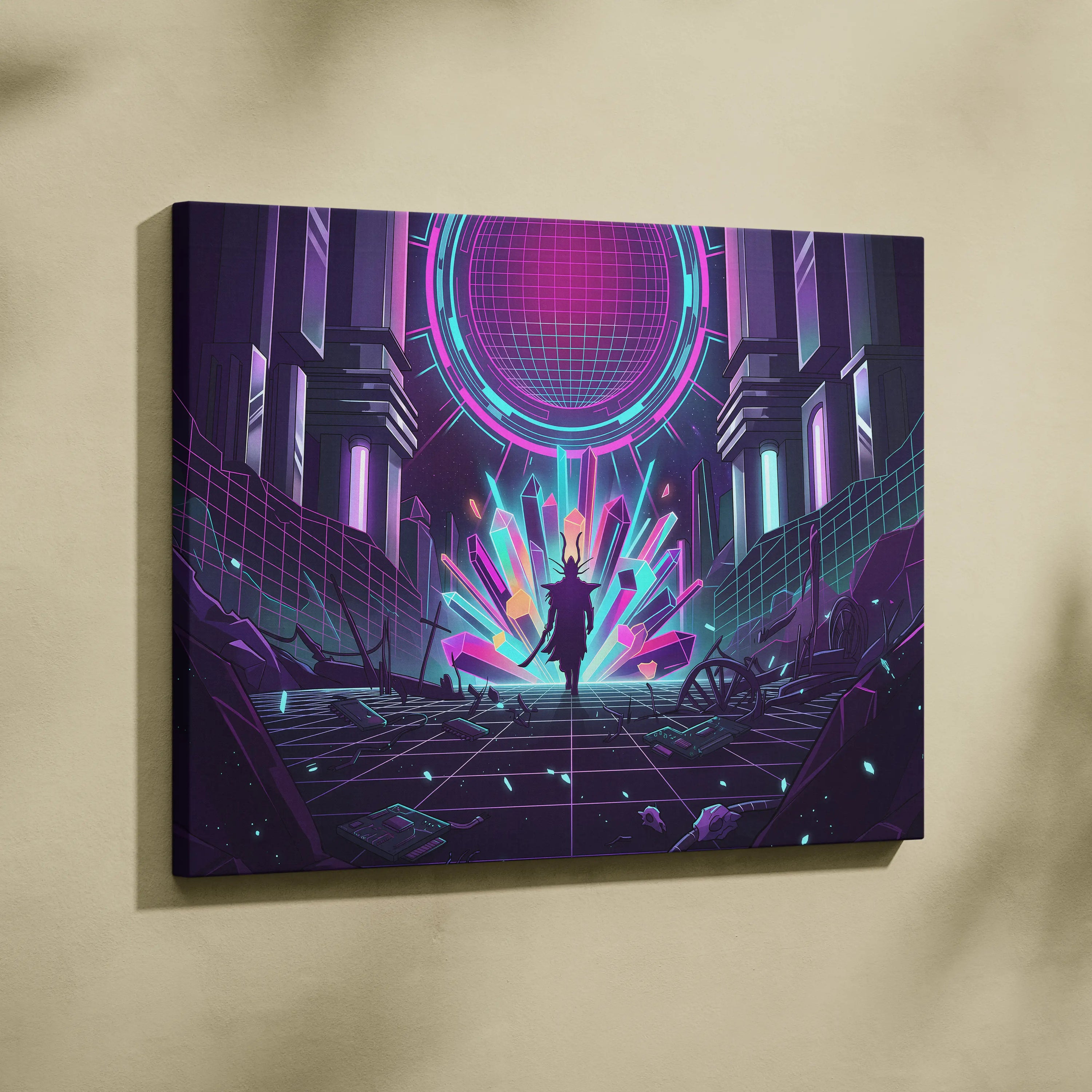 Vaporwave Neon Twilight Canvas - Vaporwave Neon Pink Cyan Living Room Retro Dreamy Mood Cyberpunk Decor Canvas Print