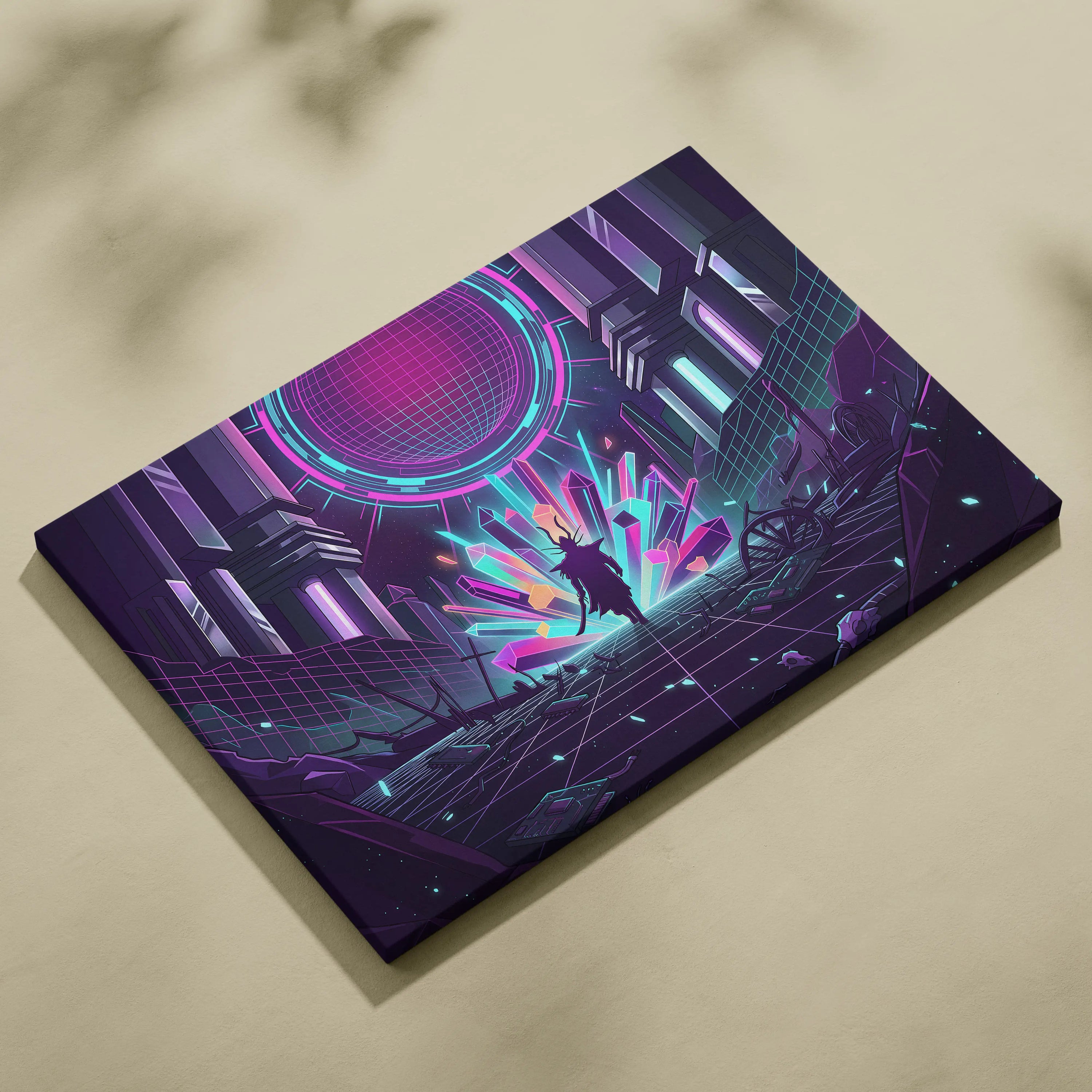 Vaporwave Neon Twilight Canvas - Vaporwave Neon Pink Cyan Living Room Retro Dreamy Mood Cyberpunk Decor Canvas Print