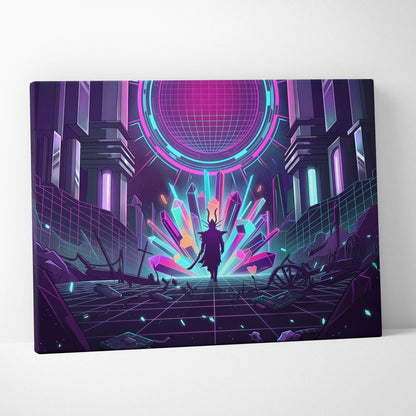 Vaporwave Neon Twilight Canvas - Vaporwave Neon Pink Cyan Living Room Retro Dreamy Mood Cyberpunk Decor Canvas Print