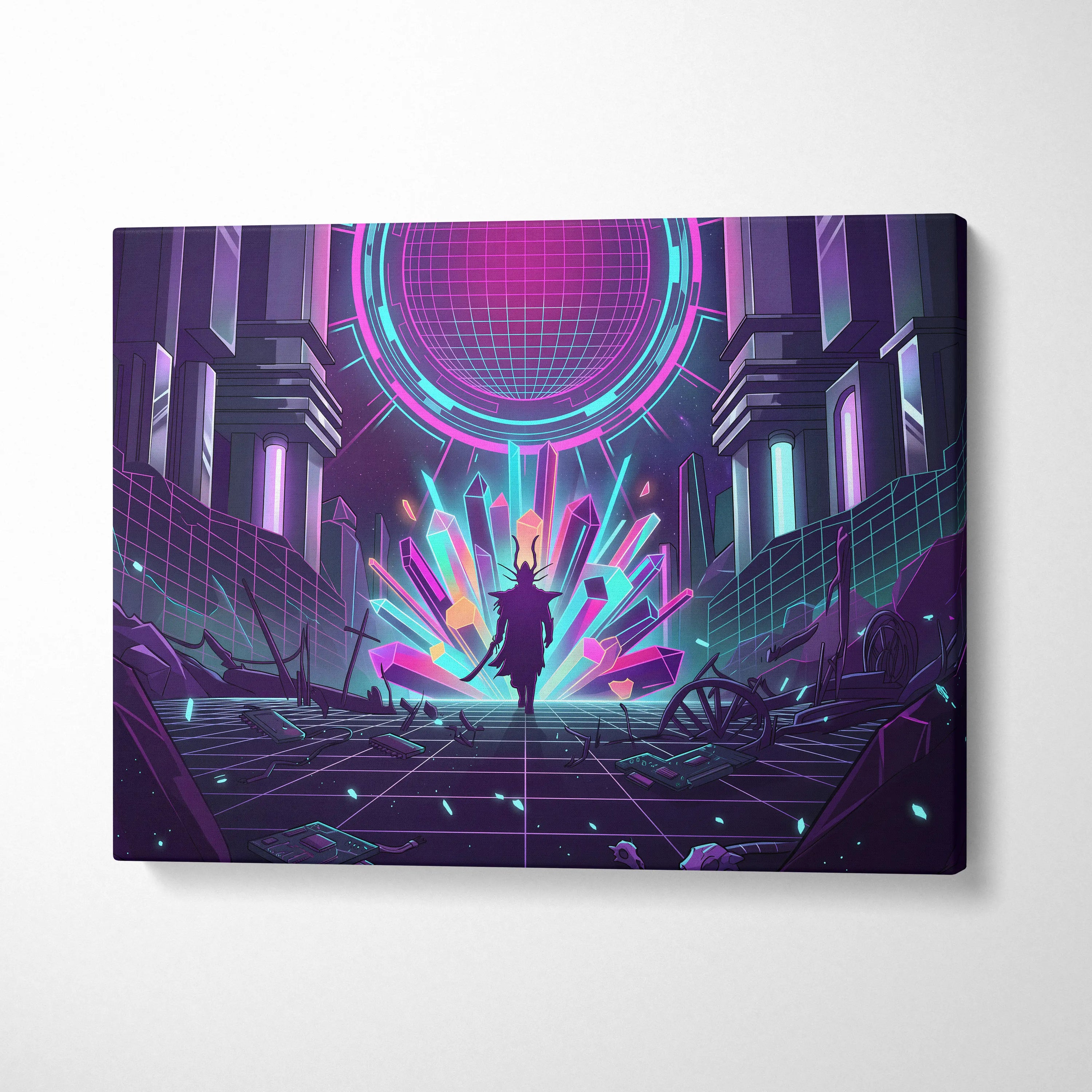 Vaporwave Neon Twilight Canvas - Vaporwave Neon Pink Cyan Living Room Retro Dreamy Mood Cyberpunk Decor Canvas Print