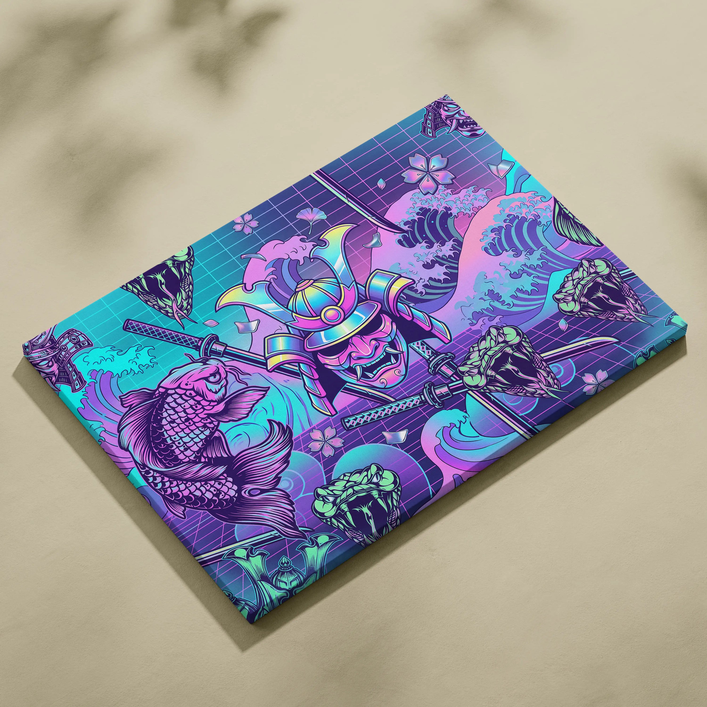 Vaporwave Japan Neon Canvas - Japan Vaporwave Neon Pastel Decor Mood Vibrant Dreamy Decor Style Mount Fuji Canvas