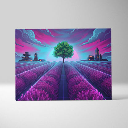 Neon Vaporwave Cityscape Canvas - Vaporwave Cityscape Neon Pink Blue Canvas Dreamy Mood, Retro Futurism Decor