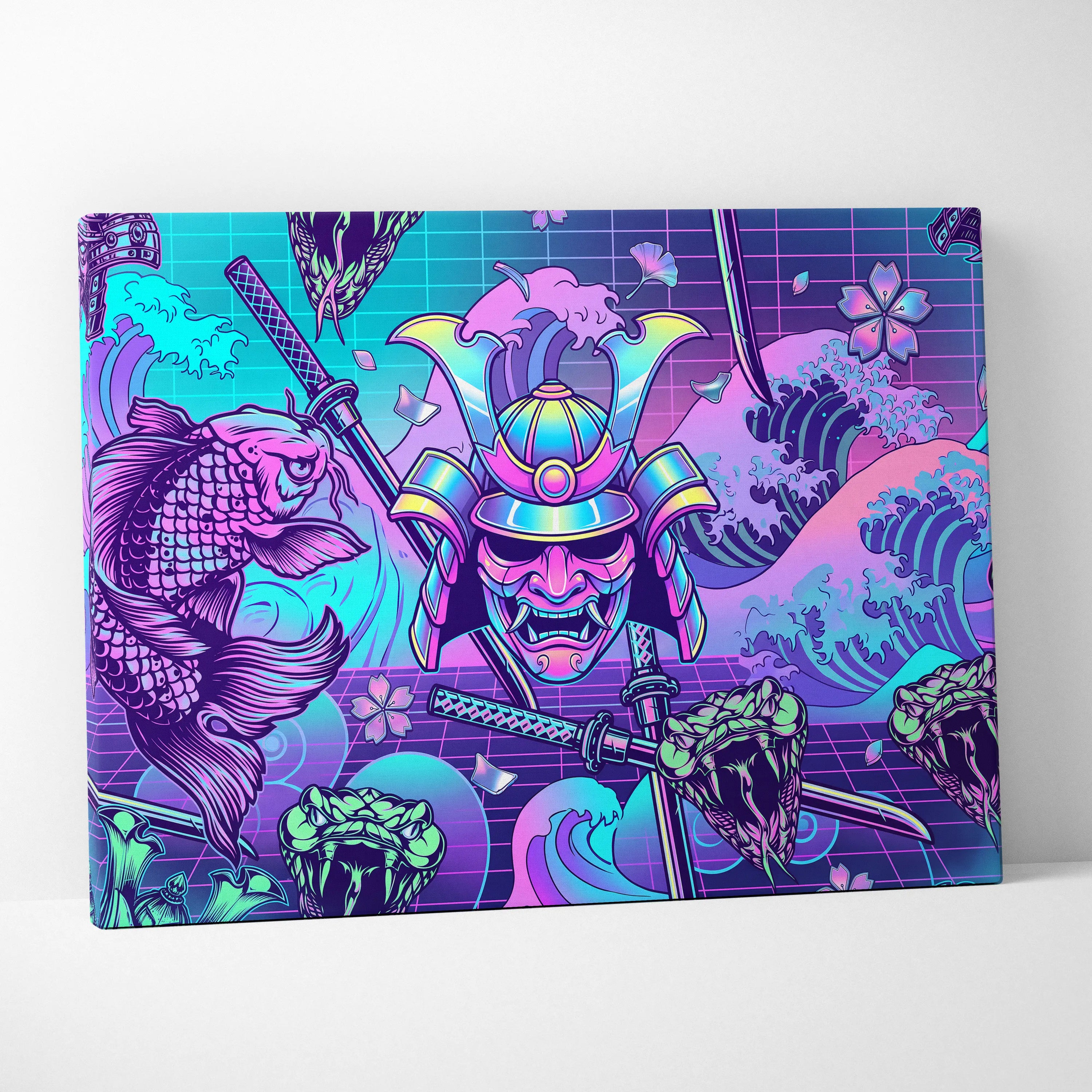 Vaporwave Japan Neon Canvas - Japan Vaporwave Neon Pastel Decor Mood Vibrant Dreamy Decor Style Mount Fuji Canvas
