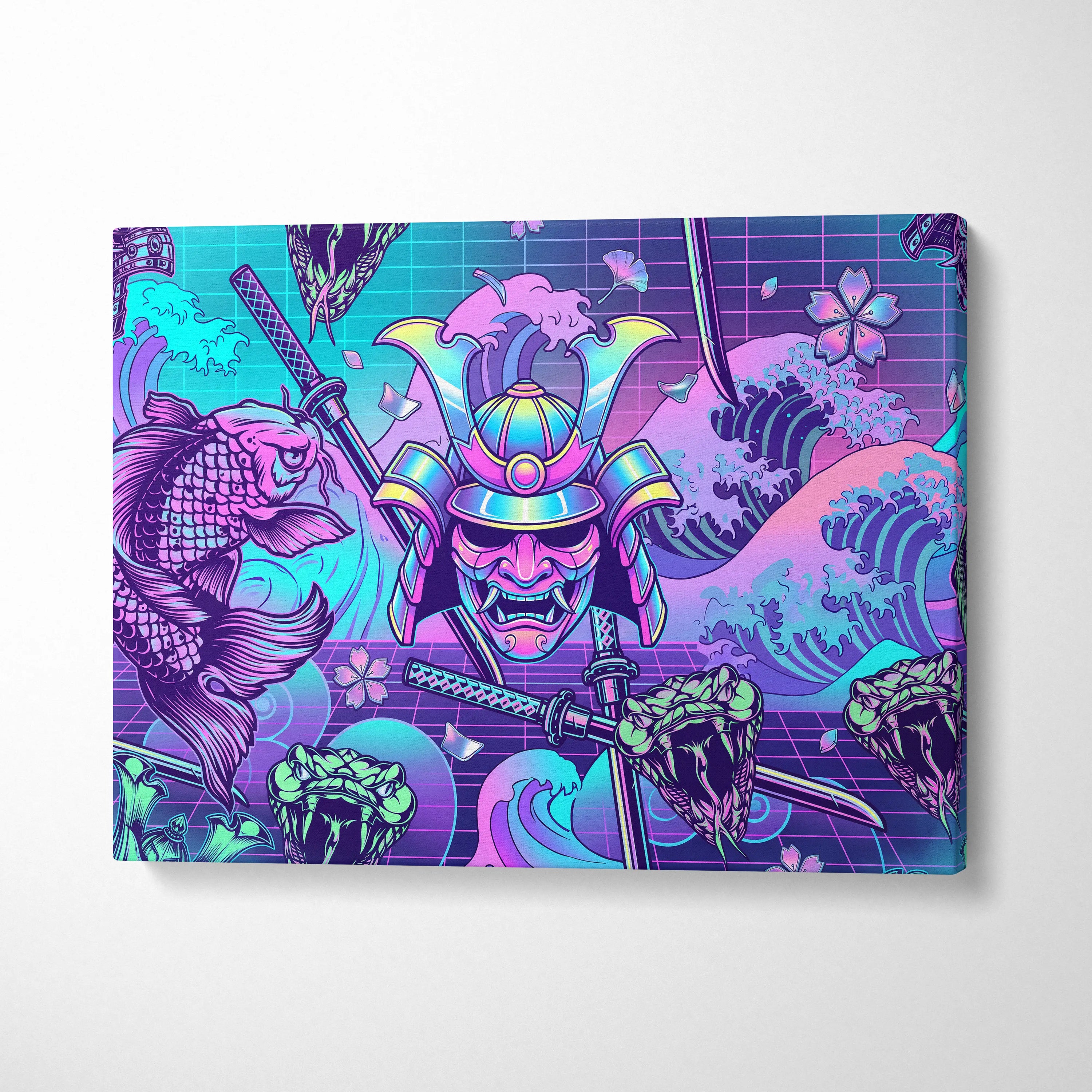 Vaporwave Japan Neon Canvas - Japan Vaporwave Neon Pastel Decor Mood Vibrant Dreamy Decor Style Mount Fuji Canvas