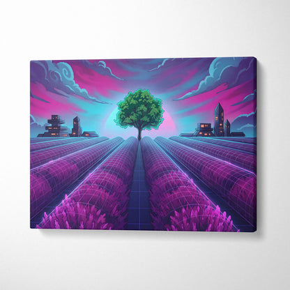 Neon Vaporwave Cityscape Canvas - Vaporwave Cityscape Neon Pink Blue Canvas Dreamy Mood, Retro Futurism Decor