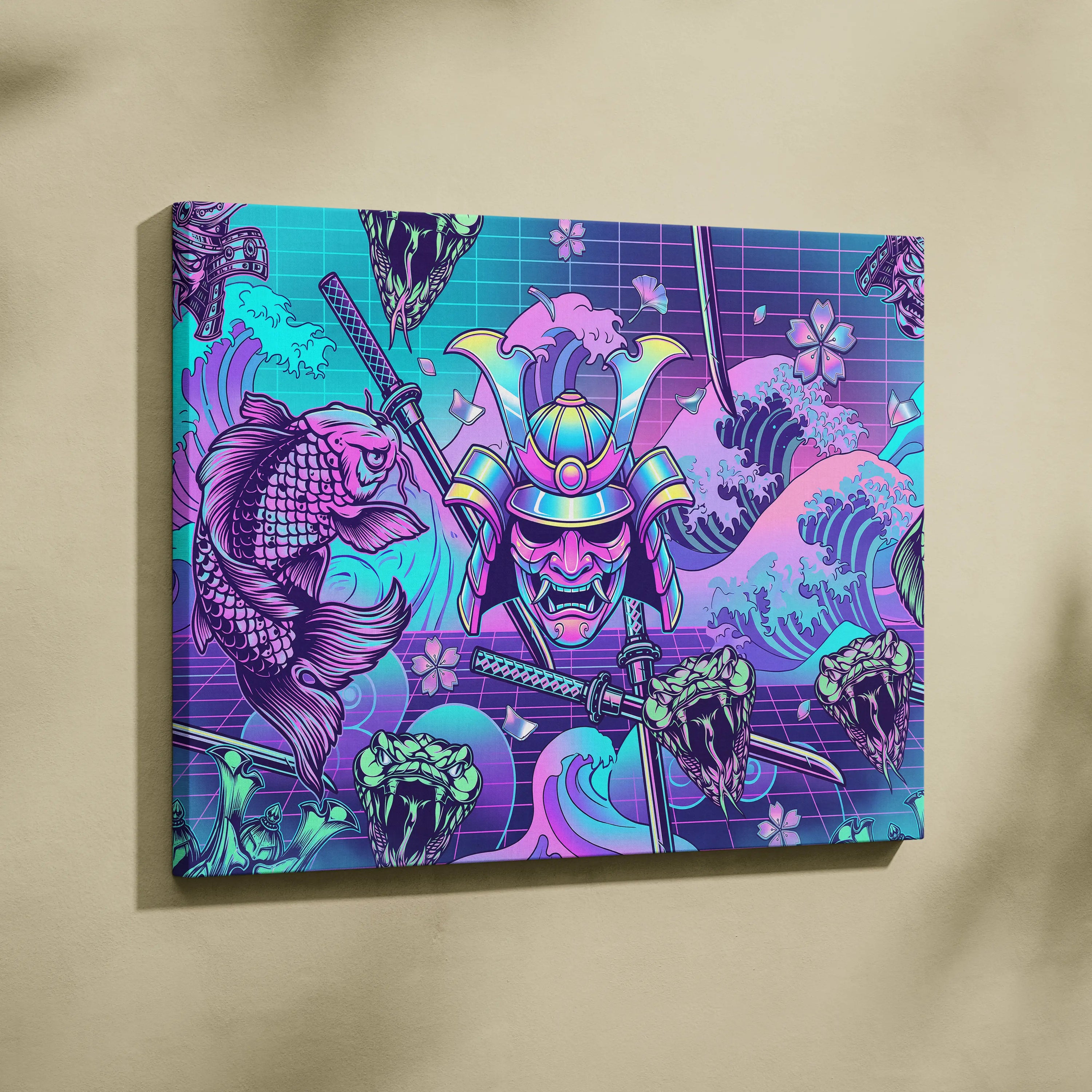 Vaporwave Japan Neon Canvas - Japan Vaporwave Neon Pastel Decor Mood Vibrant Dreamy Decor Style Mount Fuji Canvas