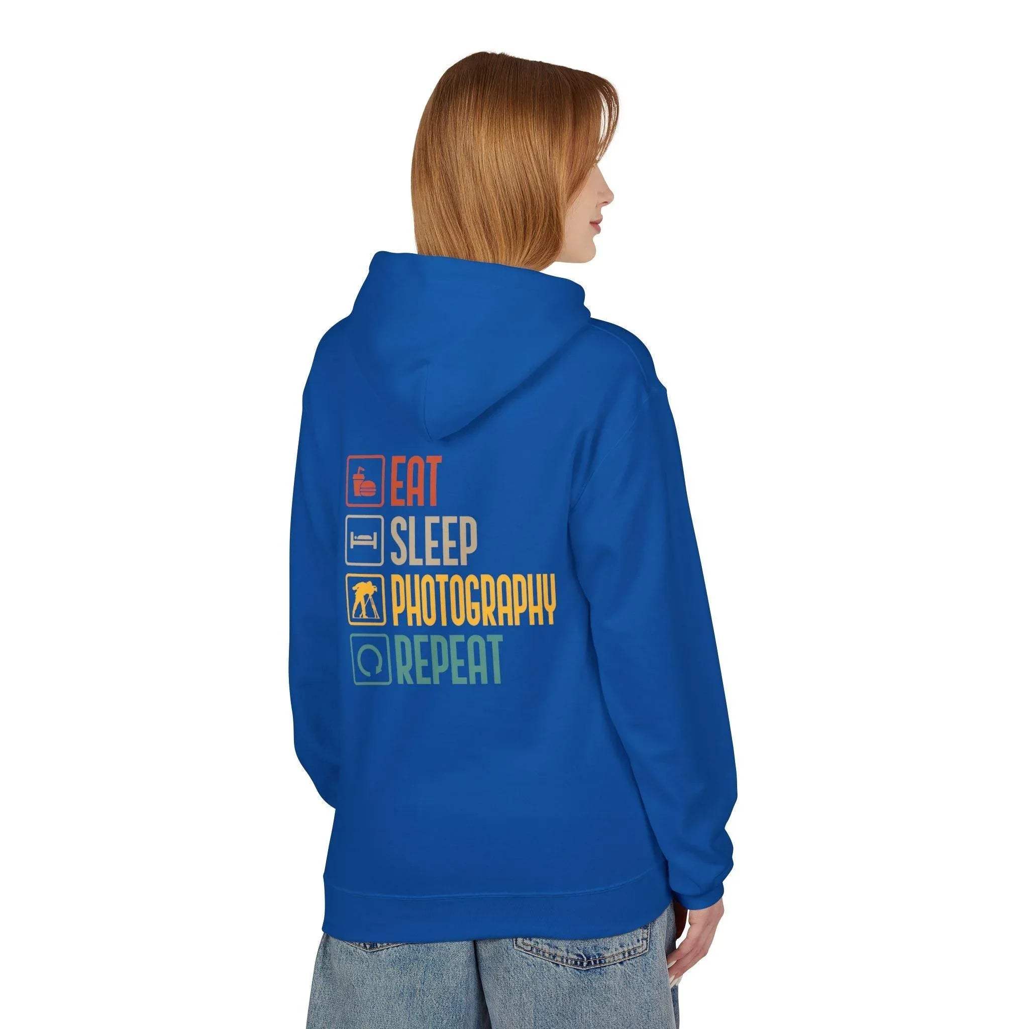 Cozy Photography Lover's Fleece Hoodie: "Eat, Sleep, Capture, Repeat"